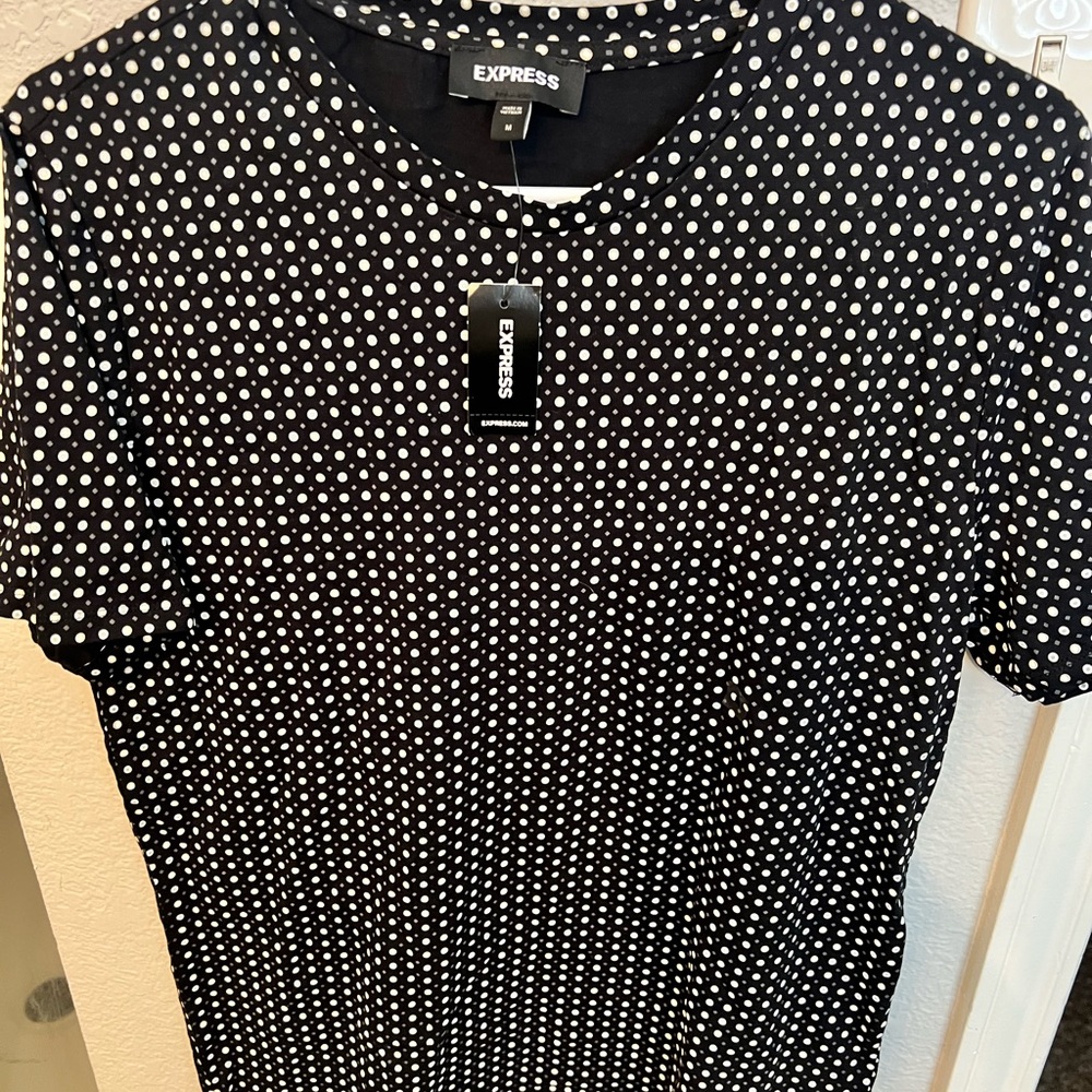 Express Black Polka Dot Crewneck Tee